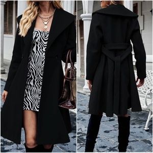 Classic Wide Collar Belted Double Breasted Jacket Coat